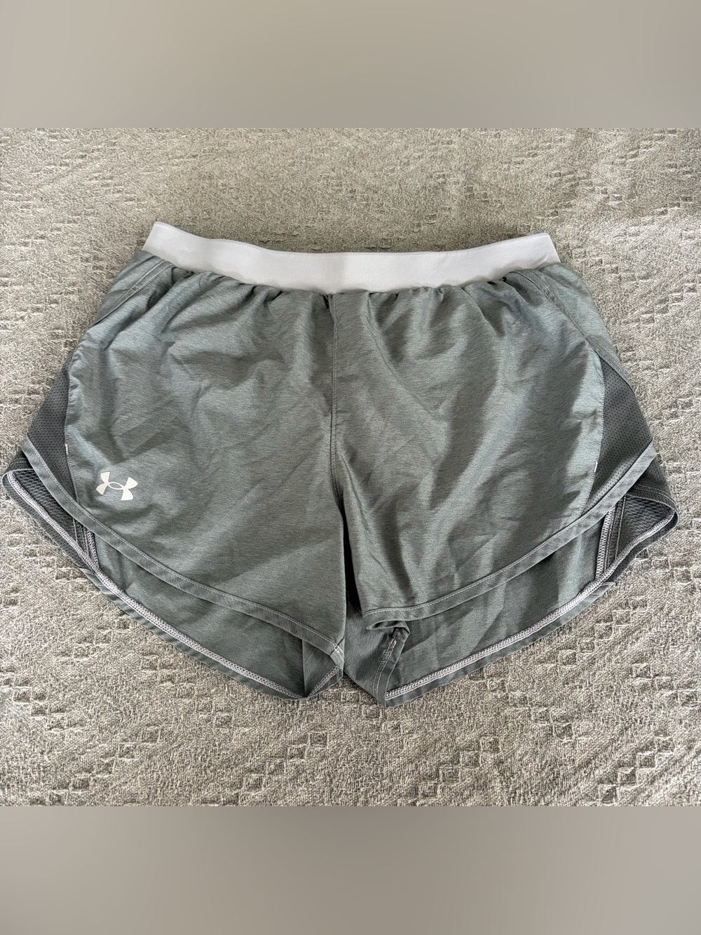 Under Armour Women's Light Gray Athletic Shorts with White Waistband